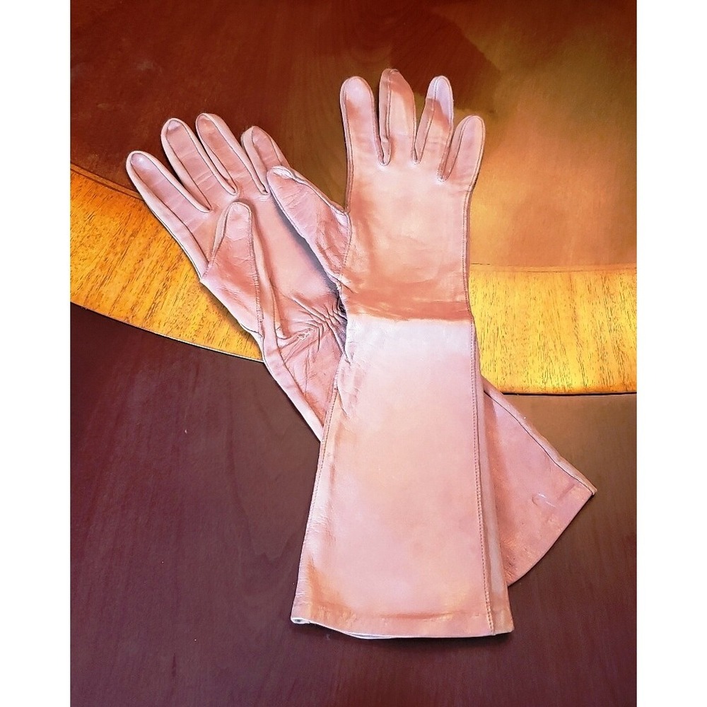 Women's Long Elbow length Beige/Pink Gloves Size 3 Brand: Van Raalte